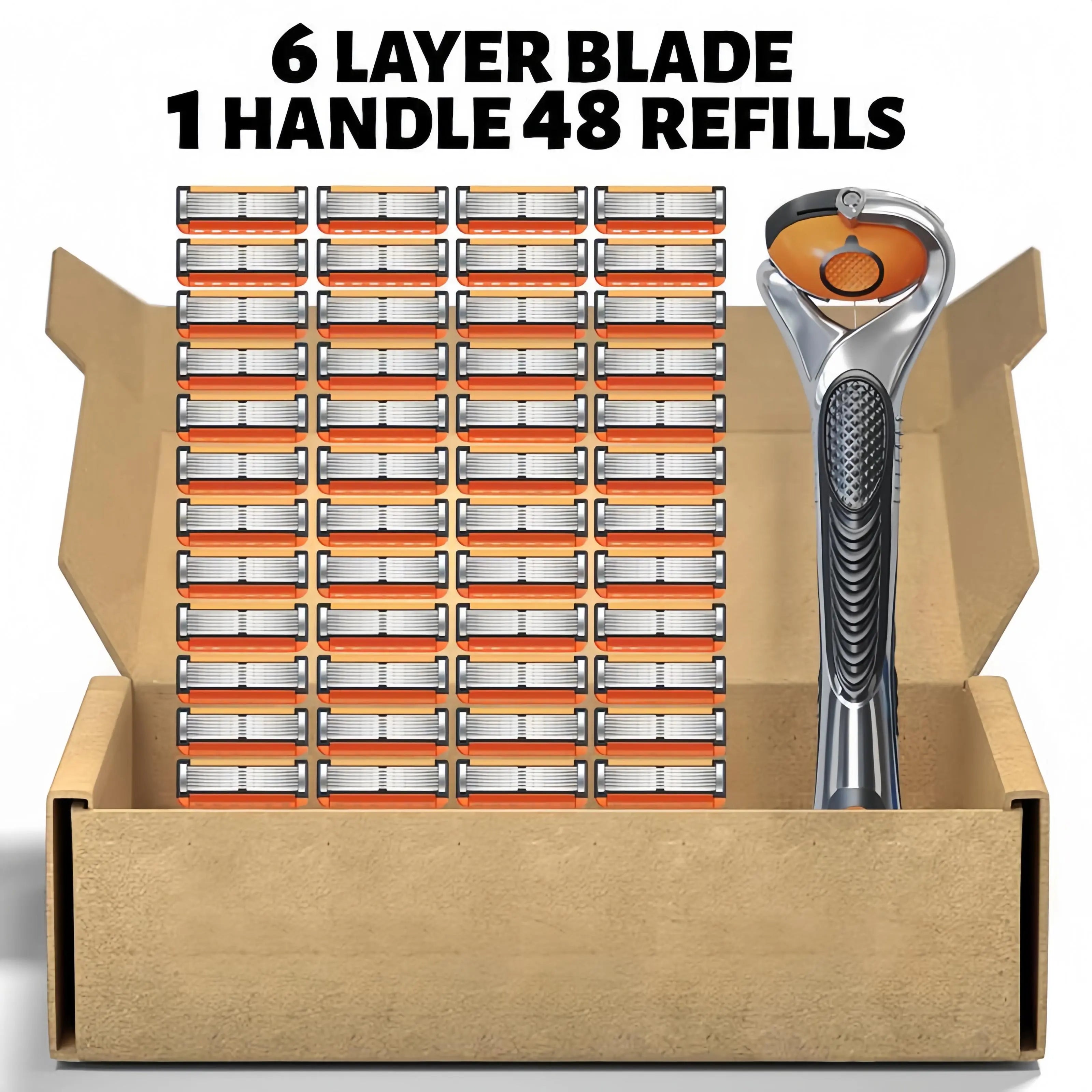 Men's razor replacement blade set, 24/48 blades (with free handle) - Ultra-sharp stainless steel blades for a smooth shave, men's double-edge razor blades, men's travel razor set